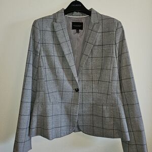 Banana Republic Classic Blazer Womens Size 14 Gray Windowpane Plaid